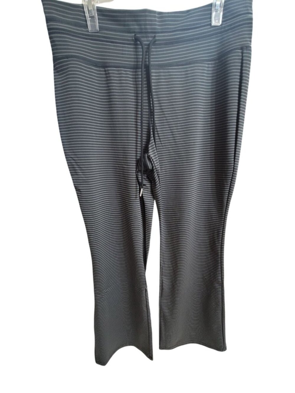 High Waisted Drawstring Stripe Flare Yoga Pants 1X Gray